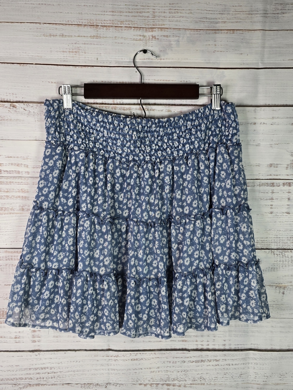 American Eagle Outfitters Blue Floral Smocked Tiered Mini Skirt